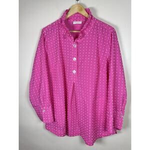 Appleseeds Womens Plus Size Tunic Blouse Pockets White Swiss Dot Lightweight